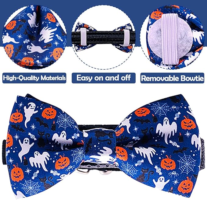 PET SHOW 10pcs Halloween Small Dog Bow Ties for Medium Dogs Puppies Rabbit Cat Detachable Bowties with Elastic Bands Attach to Collar Pet Grooming Collar Attachment Accessories