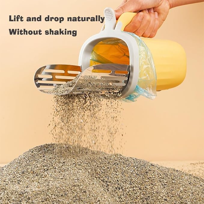 Cat Litter Scoop, Large Capacity Mess-Free Cat Litter Scooper with Bags, Spill-Proof Kitty Box Sifter, Bin Doubles as Scoop Holder (Yellow)