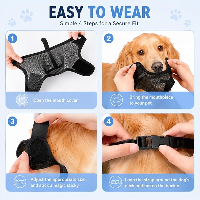 Dog Muzzle, Soft Air Mesh Muzzles for Small Sized Dogs, Breathable Dog Mussels for Scavenging Biting Licking & Barking, Adjustable Mouth Guard with Front Opening, Allows Panting and Drinking (Black,S)