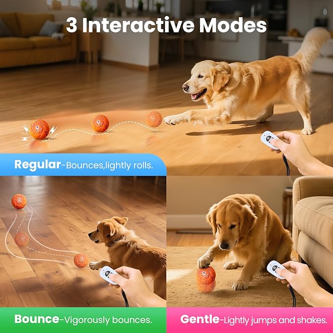 Smart Interactive Dog Ball Toys - Auto Bouncing & Rolling, Chew-Resistant E-TPU Material, 3 Interactive Modes, IPX7 Waterproof, Smart Chase Pet Toy Ball for Medium and Large Dogs - Orange