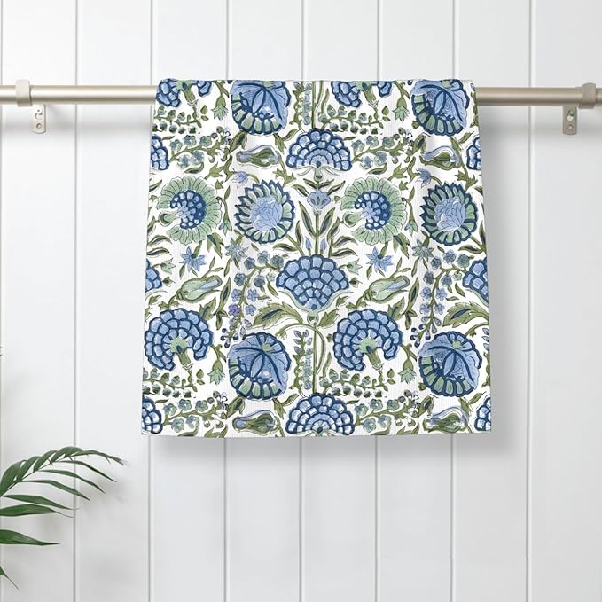Vintage Blue Sage Green Floral Kitchen Towels Boho Floral Dish Towel 16×24 Inch Soft Absorbent Flowers Hand Cloths for Kitchen Drying Decore Set of 2