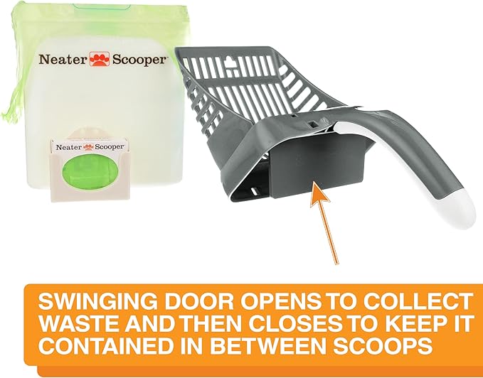 Neater Pet Brands Neater Scooper Standard Litter Scoop, 60 Refill Bags – Mess-Free Cat Litter Scooper with Bag, Spill-Proof Kitty Box Sifter, Bin Doubles as Scoop Holder, For Single-Cat Households