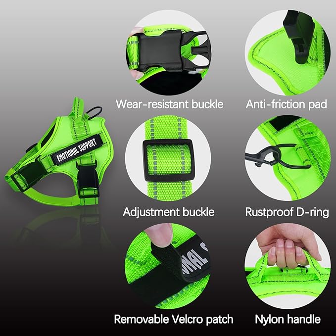 voopet Service Dog Harness, Emotional Support Pet Vest Harness, Reflective Breathable and Adjustable No-Pull ESA Dog Harness for Small Medium Large Dogs (with 4 PCS Removeable Tags)
