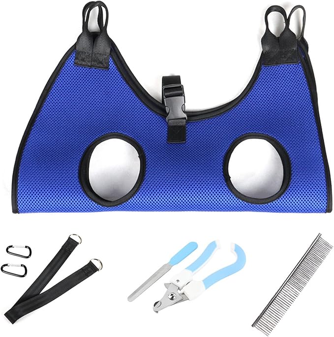 Dog Grooming Hammock, Helpful Hammock for Nail Trim, Restraint Sling for Nail Clipping, Grooming Hammock for Dog Pet to Nail Trimming (Blue, S)