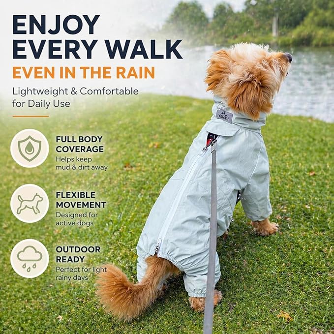 Dog Raincoat with Full Leg Coverage, Waterproof & Lightweight Rain Jacket for Small and Medium Dogs, Keep Belly & Legs Dry, Harness Compatible, Reflective Safety, with Storage Bag (Medium)