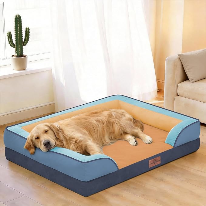 Comfort Expression Orthopedic Dog Bed for Extra Large Dogs 45x35 Inch, Waterproof Egg Crate Foam XL Pet Bed with Bolsters, Dog Couch with Washable Cover & Non-Slip Bottom, Golden Harbor