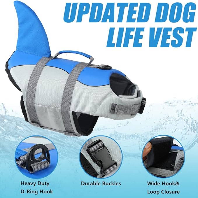 EMUST Large Dog Life Jacket, Dog Life Vests for Swimming, Small/Medium/Large Pet Lifesaver with Rescue Handle, Adjustable Pet Flotation Vest for Water at Pool, Beach, Boating (XL,Blue)
