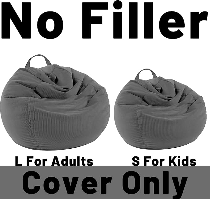LPMOERA Stuffed Animal Storage Bean Bag Chair Cover (No Filler) For Kids and Adults.Pets Dogs/Cats Lazy Beds.Soft Premium Corduroy Stuffable Bean Bag For Organizing Children Plush Toys or Memory Foam