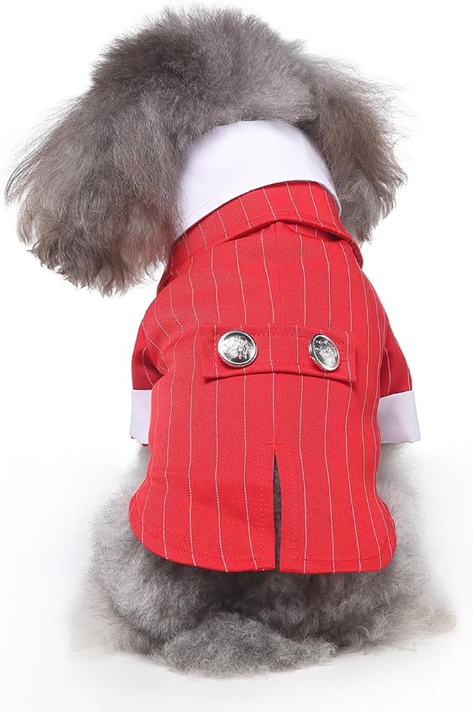 GabeFish Pets Wedding Jackets Suit for Dogs with Bow Tie Puppy Cat Formal Clothes Shirt Tuxedo (RedStriped, M (Chest 15.3in/39cm)