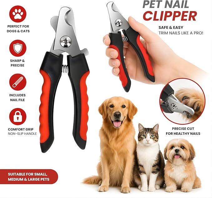 Professional Dog Nail Clippers, Pet Nail Trimmer with Safety Guard, Dog Toenail Clippers for Small & Medium Dogs, Cat & Dog Nail Cutter, Non Slip Handle, Nail Clipper Set with File