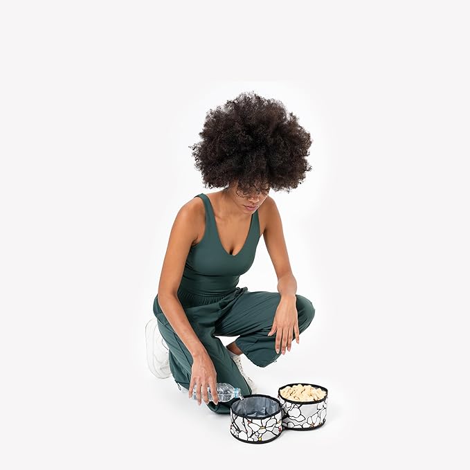 OllyDog Superbowl | Collapsible Dog Travel Bowl | 2-Compartment Food & Water | Foldable Portable Dog Dish | Hiking Camping Backpacking | Small Medium Large Dogs (Magnolia)
