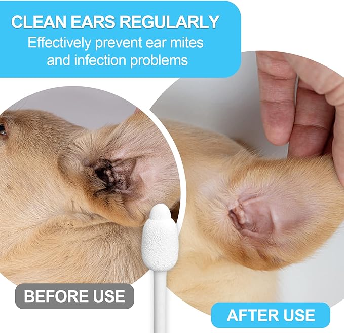Dog Ear Cleaning Swabs 56pcs – Gourd-Shaped Cotton Tips for Dogs' Ears, Gentle Ear Cleaning Sticks for Oily-Eared Breeds, Pet Grooming, Bathroom or Travel Use