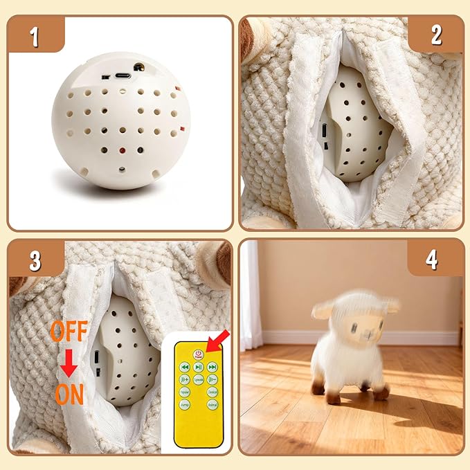 Interactive Dog Toys for Large Dogs, Sheep Rechargeable Pet Toys with Music, Animal Sound & Recording Mode, Automatic Jumping Pet Ball for Mental Stimulation
