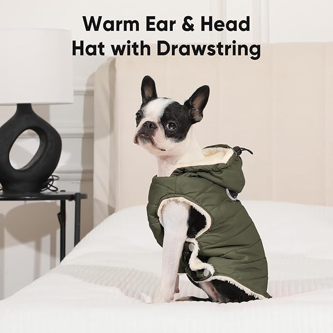 Vecomfy Fleece Lining Dog Hoodie with Harness Built in,Extra Warm Large Dog Jacket in Winter Doggie Coats with Drawstring Hooded,Green XXXL