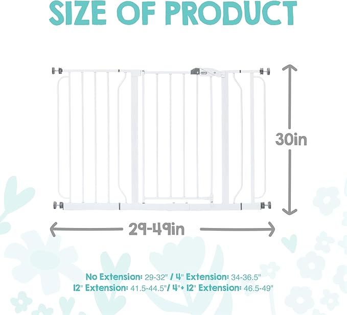 Regalo Safety 29-49" Easy Step Extra Wide Baby Gate for Doorways & Bottom of Stairs, Pressure Mounted Safety Gate with Door for Babies, Toddlers & Pets, White