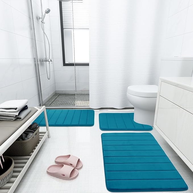 Buganda Memory Foam Bath Mat, 44" x 24", Ultra Soft and Non-Slip Bathroom Rugs, Water Absorbent and Machine Washable Bath Rug Runner for Bathroom, Shower, and Tub, Peacock Blue