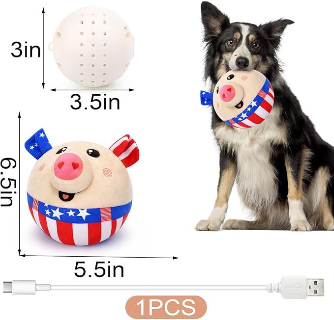 BABORUI Interactive Dog Toys Independence Pig, 4th of July Dog Toys with Recording and Music Modes, Independence Day Dog Toys for Small/Medium/Large Dogs to Keep Them Busy(Independence Pig)
