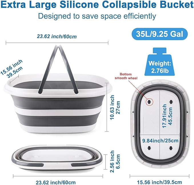 Large Dog Bathtub 35L Collapsible Bucket with Handles & Wheels, Portable Bathtub Shower Bucket for Cat Bathing & Pet Dog Supplies, Folding Laundry Basket Clothes Storage Organizer RV Outdoor Bath Tub