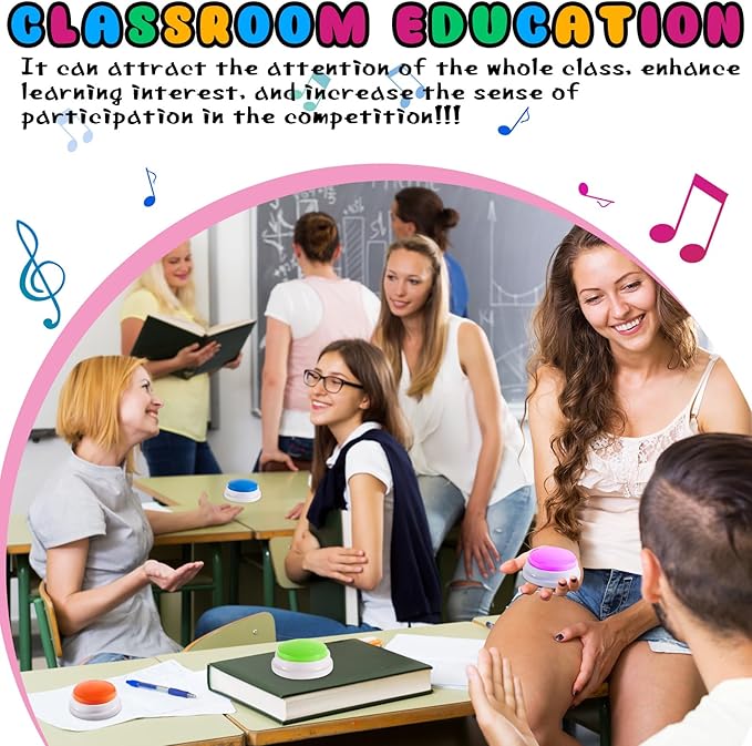 Honoson 8 Pieces Recordable Answer Buzzers Button for Trivia Games Show Buzzers Recording Buttons Gifts for Classroom Team(Brilliant Color)