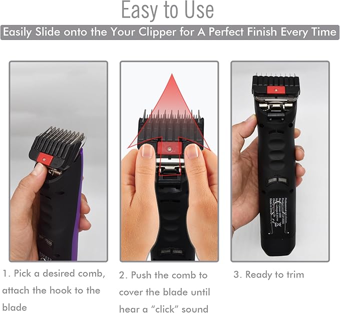 Professional A5-Style Animal Clipper Stainless Steel Color-Coded Snap-on Attachment Guard Guide Comb, 1/8"-1" Compatible with Wahl KM Series Oster A5 Andis Detachable Blade Pet Dog Groomers (#1-1/8")