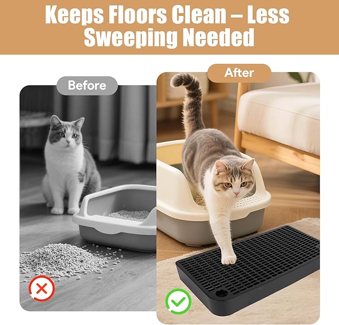 Cat Litter Box Step, Cat Ramp for Litter Box, Double Layered Litter Catcher Mat with Filter Function, Pet Ramp Stool for Kitten & Elderly Cats, Non-Slip & Anti-Litter Tracking, Easy Clean (Black)