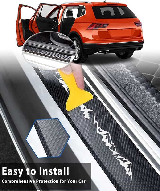 ZORAPULZE 4PCS Car Door Sill Protector Carbon Fiber Scratch Resistant & Waterproof Mountains Door Entry Guard Scuff Plate Film for Cars SUVs Off-Road, Universal Trim Accessories (White)