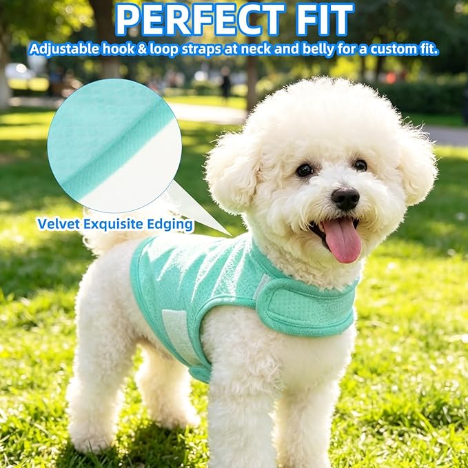 PUPTECK Dog Cooling Vest, Breathable Mesh PVA Dog Shirt, Lightweight Soft Instant Chill Sleeveless Pet Clothes, Adjustable Cooler Jacket Puppy Outfit for Hot Summer Outdoor, Green S