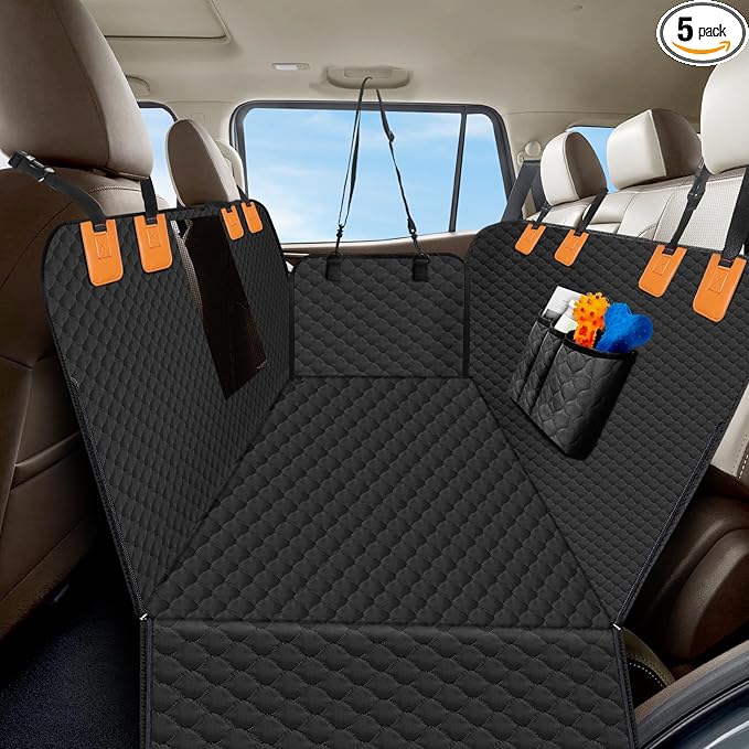 ZRRAJOY Dog Car Seat Cover for Back Seat, Waterproof Protector with Side Flaps, Scratchproof Hammock, Non-Slip Bottom for Cars/Trucks/SUVs (Black)