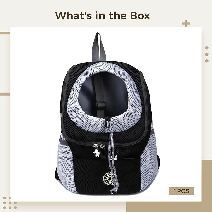 Dog Backpack Carrier for Small Dogs, Oxford Fabric, Adjustable Shoulder Straps, Mesh Ventilation, Safe Zipper Design, Reflective Straps, Ideal for Pets 3-7 kg