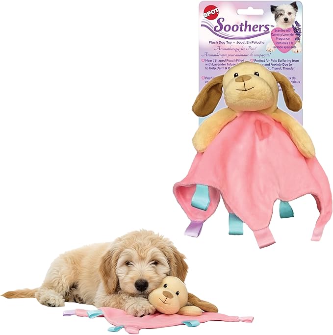 SPOT Soothers Lil Plush Blanket Dog Toy - 10in Soft Cuddle Blanket with Squeaker & Crinkle, Anxiety Relief & Sleep Aid for Small Dogs - 1 of 3 Animal Styles, Sent at Random