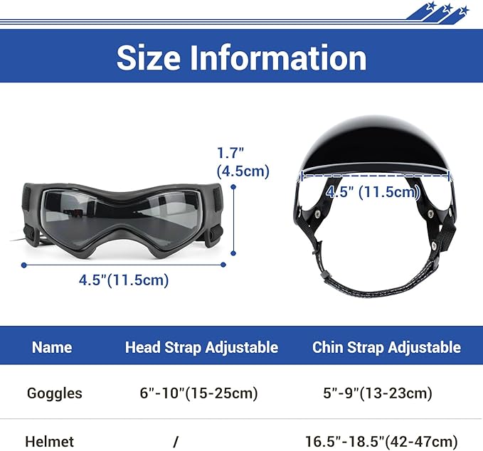 LESYPET Dog Helmet and Goggles for Small Breed, Puppy Motorcycle Helmet with Ear Holes, UV Protection Small Dog Sunglasses for Outdoor Activities/Riding/Walking