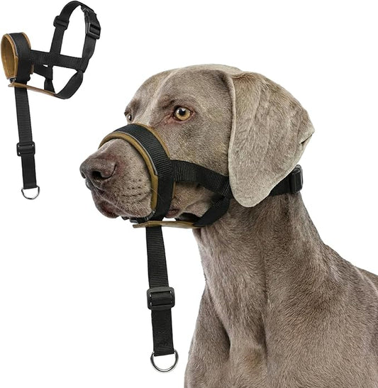 Dog Muzzle,Adjustable Loop Pets Muzzle Soft Leather Protect Skin Puppy Muzzles Prevent Biting Chewing Barking Allow Panting Drinking,Not Include Dog Collar (Khaki, Medium)