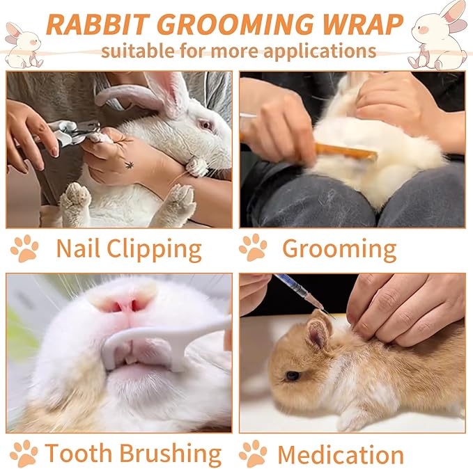 21.6'' Grooming Wrap for Rabbit, Rabbit Wrap for Grooming Cutting Nails, Soft Rabbit Restraint for Nail Clipping Rabbit Swaddle Wrap for Nail Trimming Anti-Scratch Anti-Escape Pet Tool Wrap