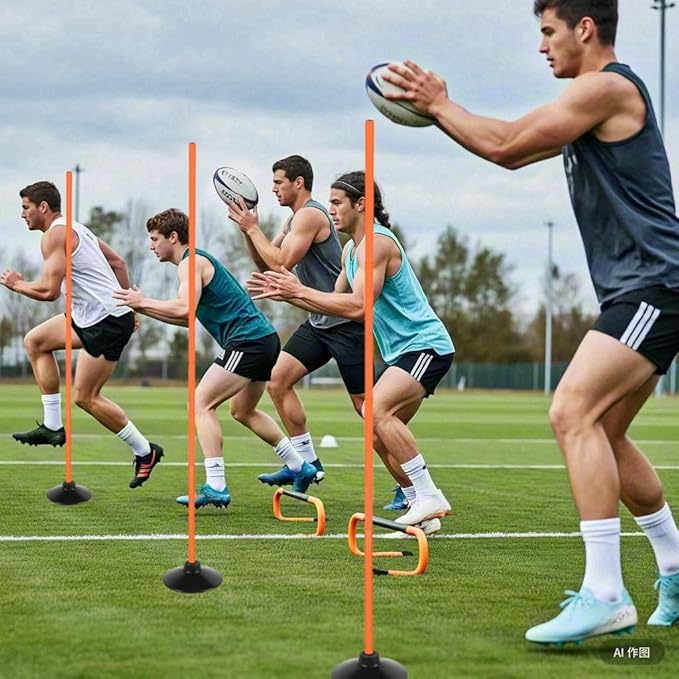 6 Pcs 5 FT Adjustable Agility Training Poles for Soccer,Basketball,Football, Horse,Dog-Speed and Agility Training Equipment Sports Training Poles with Rubber Bases and Bag
