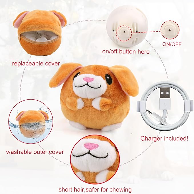 Mity rain Interactive Dog Toys with Thicken Plush, Moving Dog Toy with Recording Mode Shaking & Singing Mode Bouncing, Funny Ball Jumping to Keep Them Busy & Chase, Rechargeable (Dog)