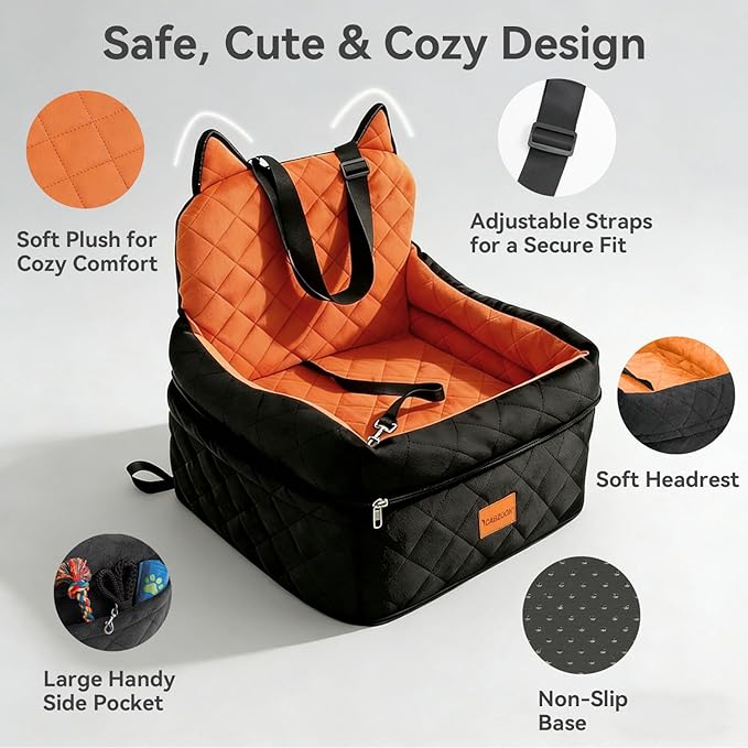 Dog Booster Car Seats for S/M Dogs Up to 35lbs,Pet Car Seat/Travel Bed with Washable&Removable Cover,Storage Pockets,Dog Safety Belt and Elevated Cushion Fits in Front/Back Seat