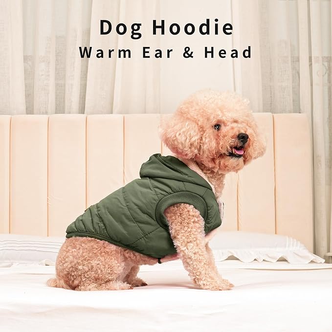 Vecomfy Fleece Lining Extra Warm Dog Hoodie in Winter for Small Dogs Jacket Puppy Coats with Hooded Green M