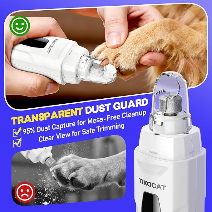 Whisper-Quiet Dog Nail Grinder, 50% More Powerful 6-Speed Pet Nail Trimmer with LED Display & 4 LED Lights, 3 Grinding Bits, No Over-Cutting, Stress-Free Grooming for Dogs, Cats & All Sensitive Pets