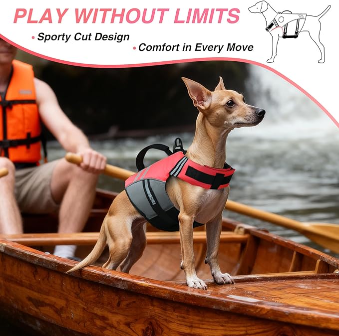 VIVAGLORY Sports Style Dog Life Vest, Dog Life Jacket for Swimming & Boating, Ripstop & Buoyancy for Puppy Doggy, Lifejacket with Handle, XS, Bright Pink
