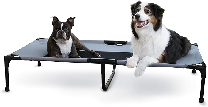 K&H Outdoor Elevated Dog Bed - Cooling Raised Dog Bed for Large & Extra-Large Pets, Breathable Mesh Center Hammock Design, Indoor/Outdoor Washable Cover, Portable Metal Frame, Gray, XL 50x32in