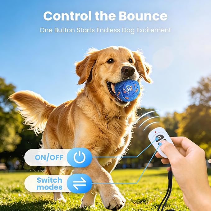 Smart Interactive Dog Ball Toys - Auto Bouncing & Rolling, Chew-Resistant E-TPU Material, 3 Interactive Modes, IPX7 Waterproof, Smart Chase Pet Toy Ball for Medium and Large Dogs - Blue