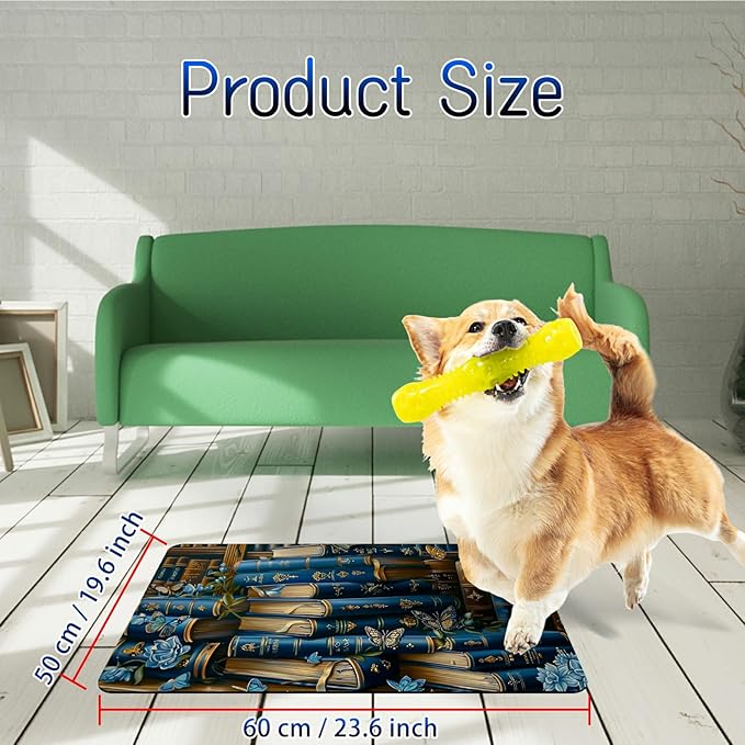 Dog Food Mat, 19.6" x 23.6" Absorbent Pet Feeding Mat for Food and Water, Waterproof Diatom Mud Pet Placemat with Non-Slip Rubber Backing, Easy Clean Cat Bowl Mat for Floors - Purple Book