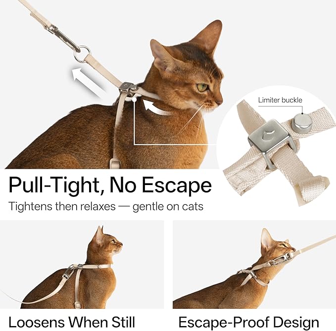 Cat Harness and Leash Set, Escape Proof Figure 8 Cat Harness Adjustable Anti-Choke Quick Release w/QR Tag, Soft Thin Crossbody/Waist Leash and Harness Set for Cats≤22lbs (Blush Pink, S)