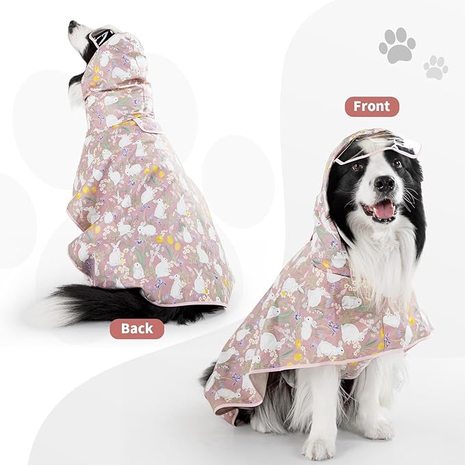 Dog Raincoat, Waterproof Windproof Dog Rain Jacket with Hood, Rain Coat with Leash Hole, Adjustable Raincoat Poncho for Small Medium Large Dogs Outdoor (Pink, XL)
