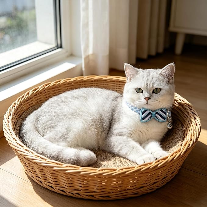 PUPTECK Cat Collar Breakaway with Bells, Kitten Collar Outfit Adjustable for Girl Boy Small Pet Puppy Bunny, Cute Costume Accessory with Safety Release Buckle (Sticker-Gentlemen)