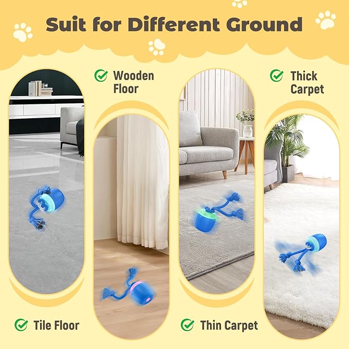 Interactive Dog Toys, Automatic Moving and Rolling Dogs Toy with Rope for Medium Large Dogs, Motion-Activated Dog Ball to Keep Them Busy(Blue)