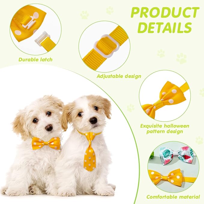 Reginary 100 Pieces Dog Bow Tie Collar Set Includes 50 Neckties and 50 Bow Ties Adjustable Cat Dog Bowties Neckties for Small Medium Puppy Cat Hawaii Summer Spring Style Grooming Accessories