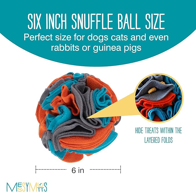 Messy Mutts Round Forage Ball | 6” x 6” Snuffle Ball Puzzle for Dogs | Stimulating Sniffing Interactive Puzzle for Dogs