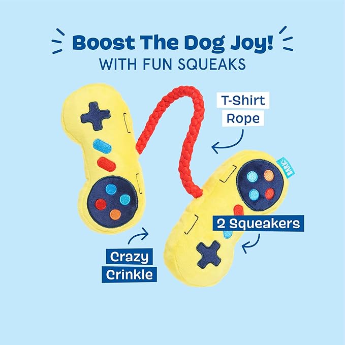 Barkbox Ate-Bit Tug Dog Toy | Plush Tug Toy with T-Shirt Rope, 2 Squeakers & Crinkle | Retro Interactive Tug & Play Toy for Dogs
