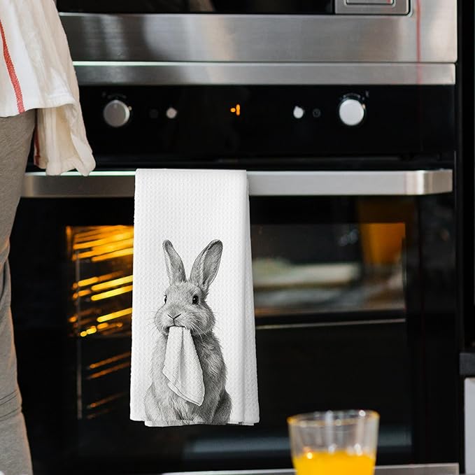 Funny Easter Bunny Rabbit Bathroom Hand Towels, Bunny Gifts for Women Hand Towel for Bathroom Decor, Easter Black and White Rabbit Decorative Kitchen Dish Tea Towels 16x24 Inch